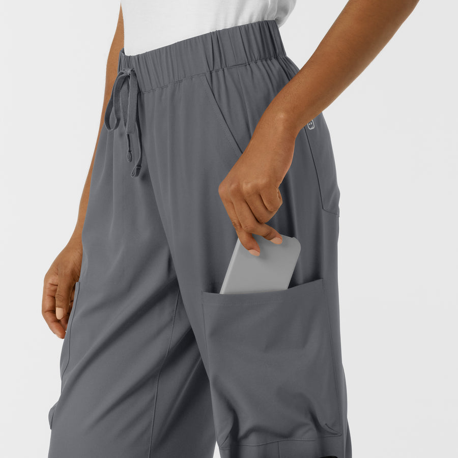 Boundless Women's Classic Wide Leg Cargo Scrub Pant Pewter double cargo pocket detail