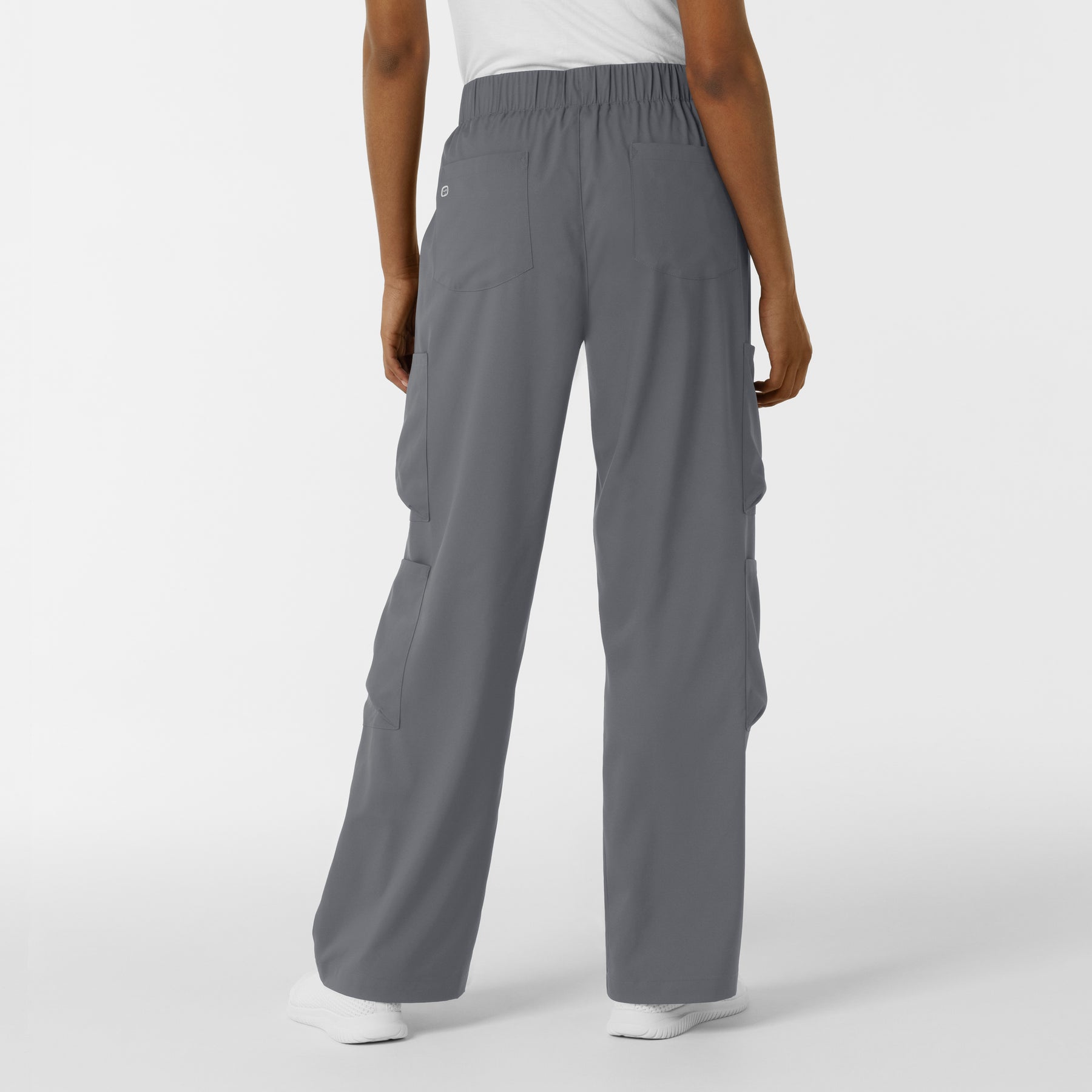 Boundless Women's Classic Wide Leg Cargo Scrub Pant Pewter back view