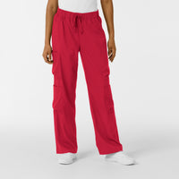 Boundless Women's Classic Wide Leg Cargo Scrub Pant - Red