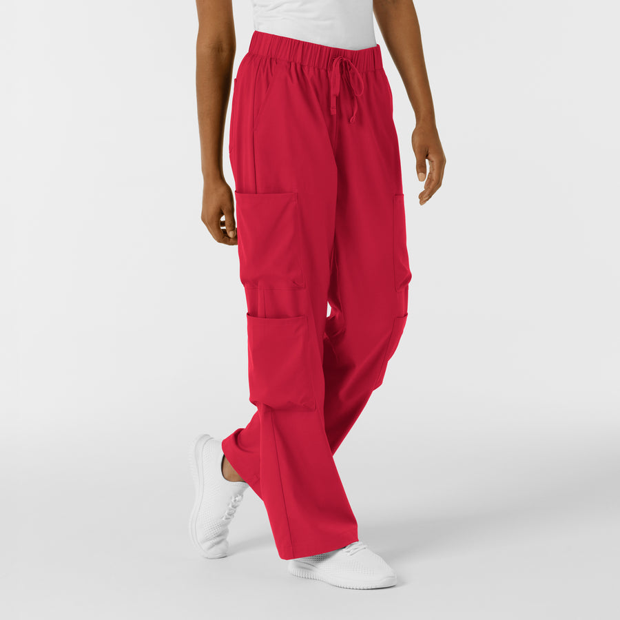 Boundless Women's Classic Wide Leg Cargo Scrub Pant Red side view