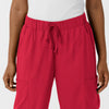Boundless Women's Classic Wide Leg Cargo Scrub Pant Red front detail