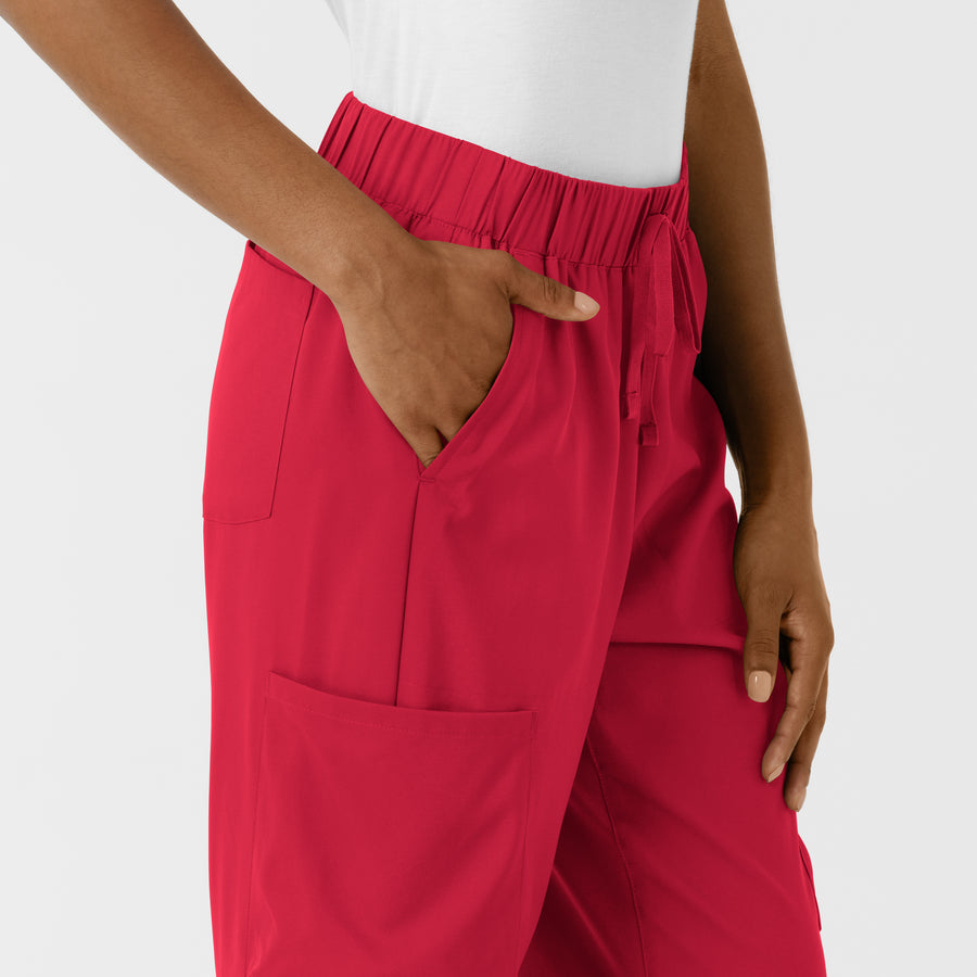 Boundless Women's Classic Wide Leg Cargo Scrub Pant Red side detail 1