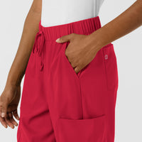 Boundless Women's Classic Wide Leg Cargo Scrub Pant Red side detail 2