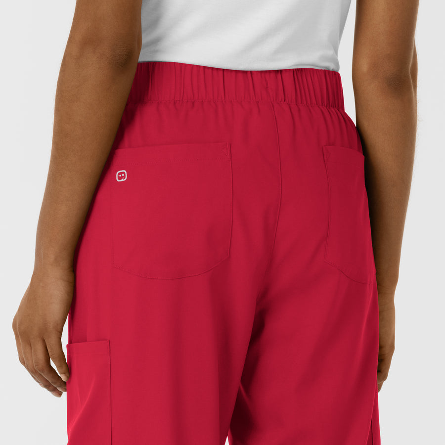 Boundless Women's Classic Wide Leg Cargo Scrub Pant - Red