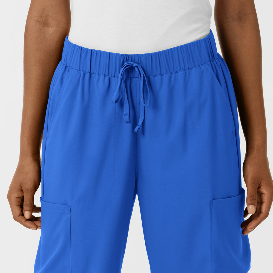 Boundless Women's Classic Wide Leg Cargo Scrub Pant Royal front detail
