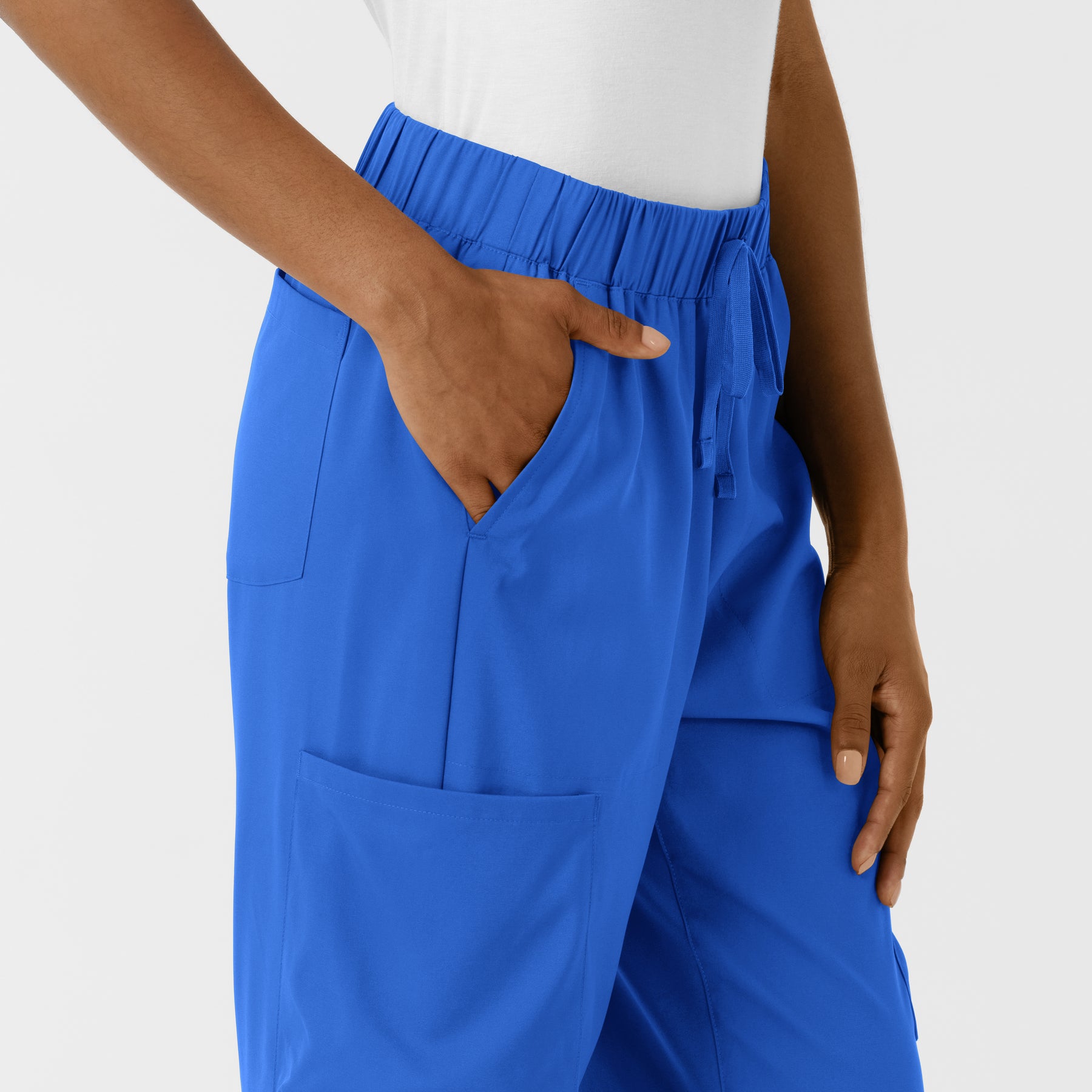 Boundless Women's Classic Wide Leg Cargo Scrub Pant Royal side detail 1