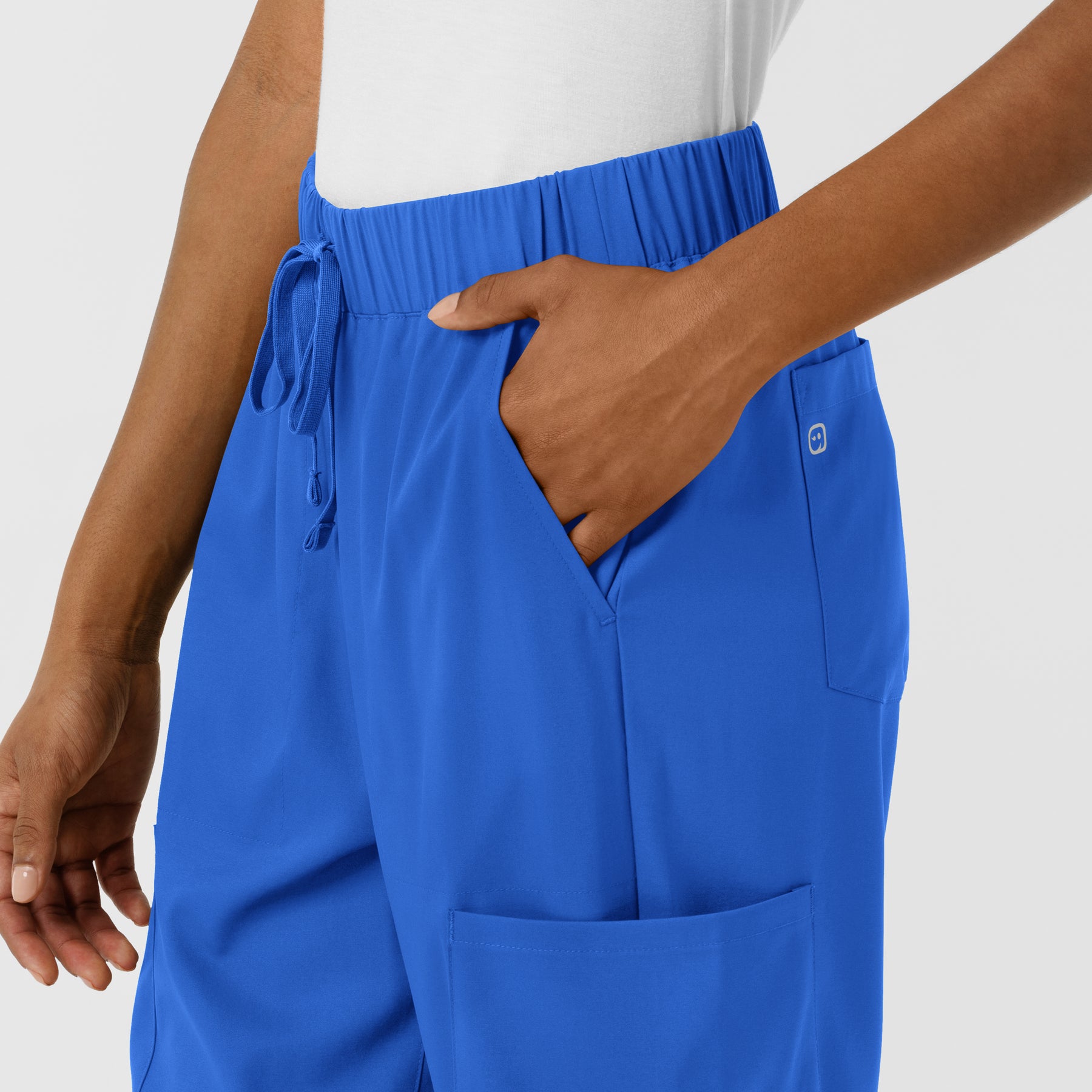 Boundless Women's Classic Wide Leg Cargo Scrub Pant Royal side detail 2