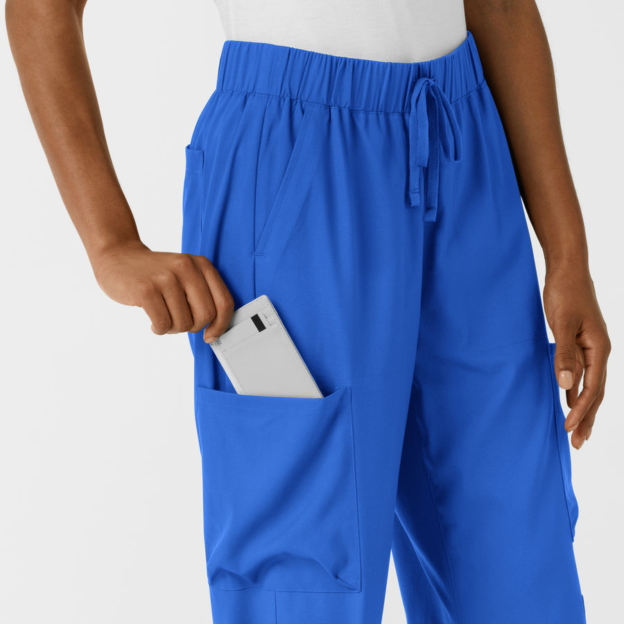 Boundless Women's Classic Wide Leg Cargo Scrub Pant Royal cargo pocket detail