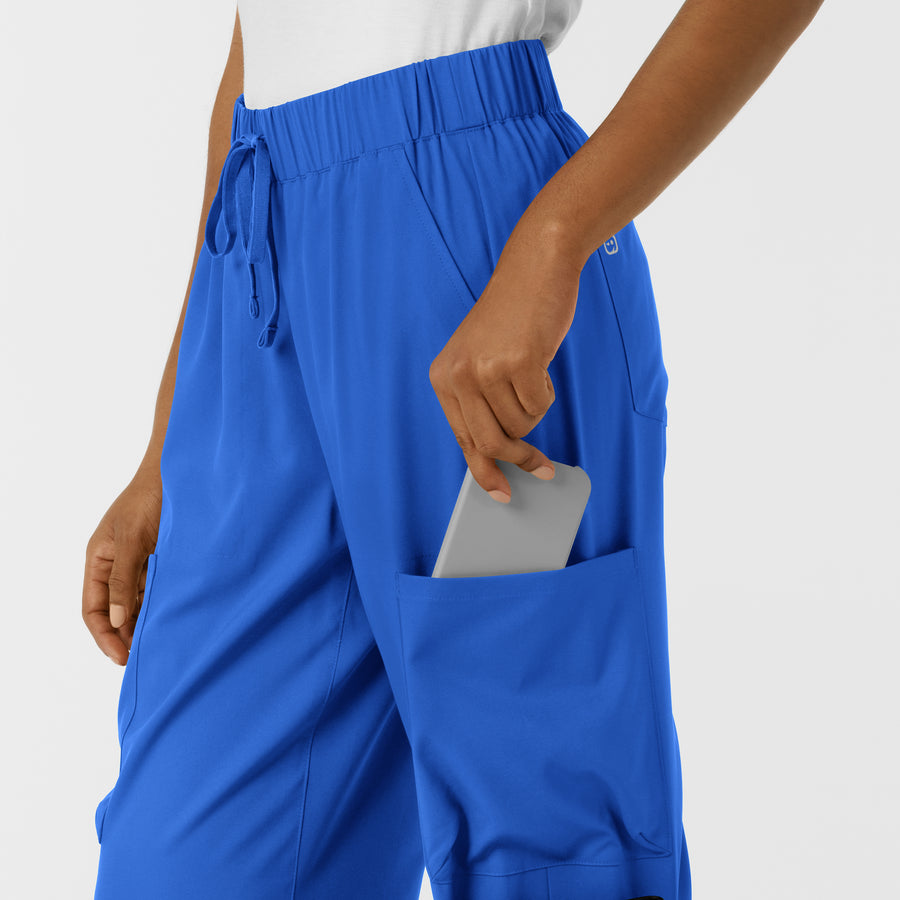 Boundless Women's Classic Wide Leg Cargo Scrub Pant Royal double cargo pocket detail