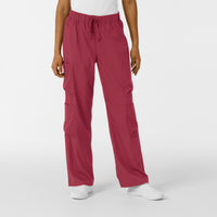 Boundless Women's Classic Wide Leg Cargo Scrub Pant Ruby