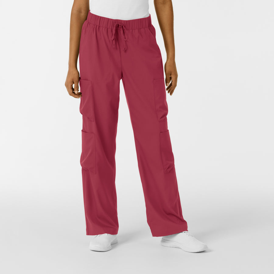 Boundless Women's Classic Wide Leg Cargo Scrub Pant Ruby