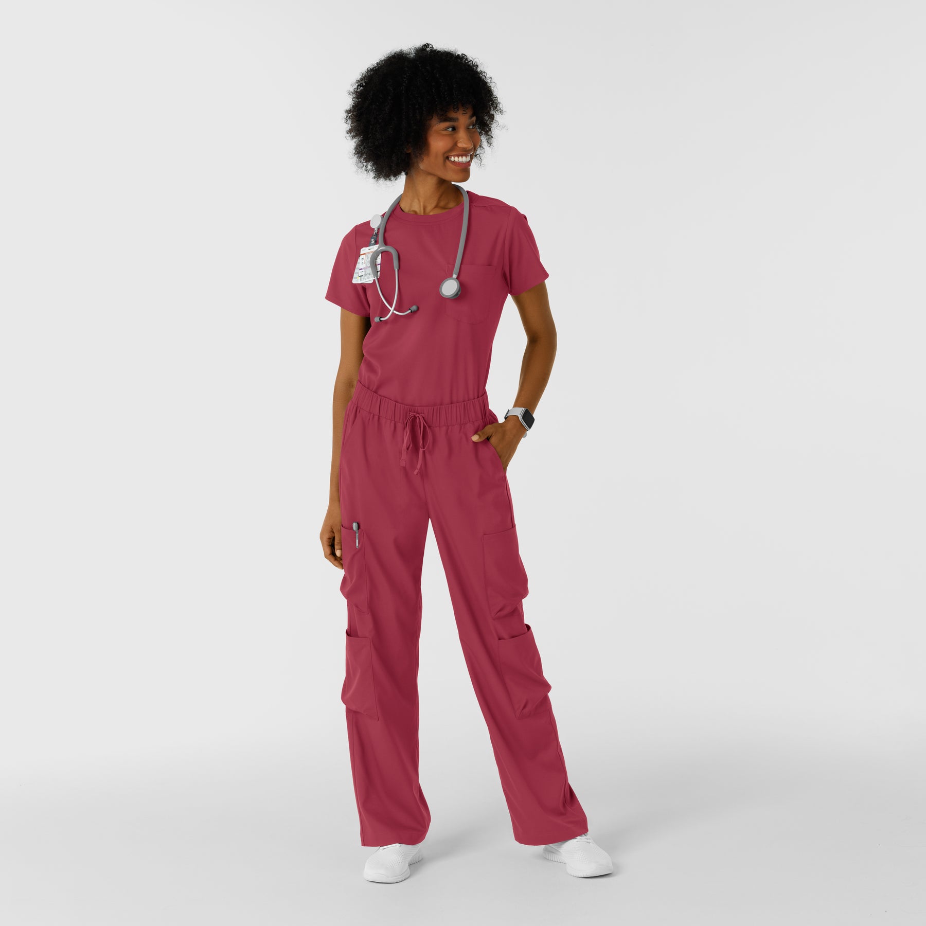 Boundless Women's Classic Wide Leg Cargo Scrub Pant Ruby full scrub set