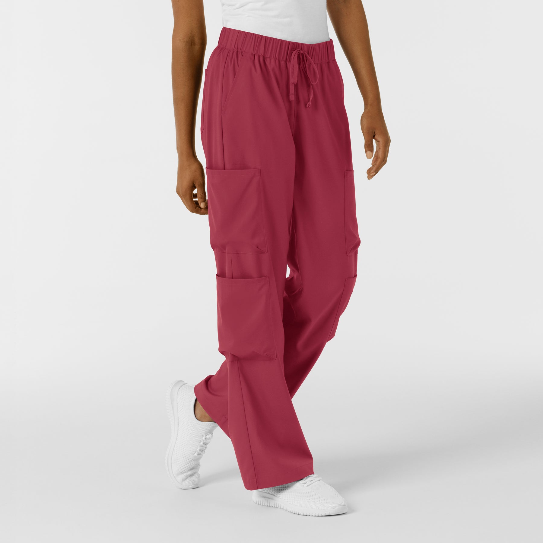 Boundless Women's Classic Wide Leg Cargo Scrub Pant Ruby side view