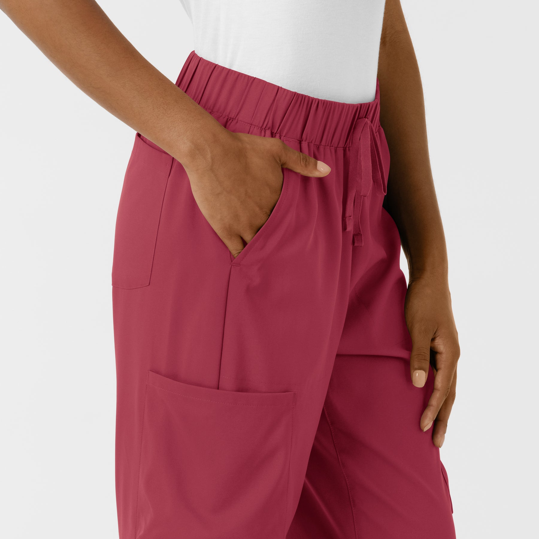 Boundless Women's Classic Wide Leg Cargo Scrub Pant Ruby side detail 1