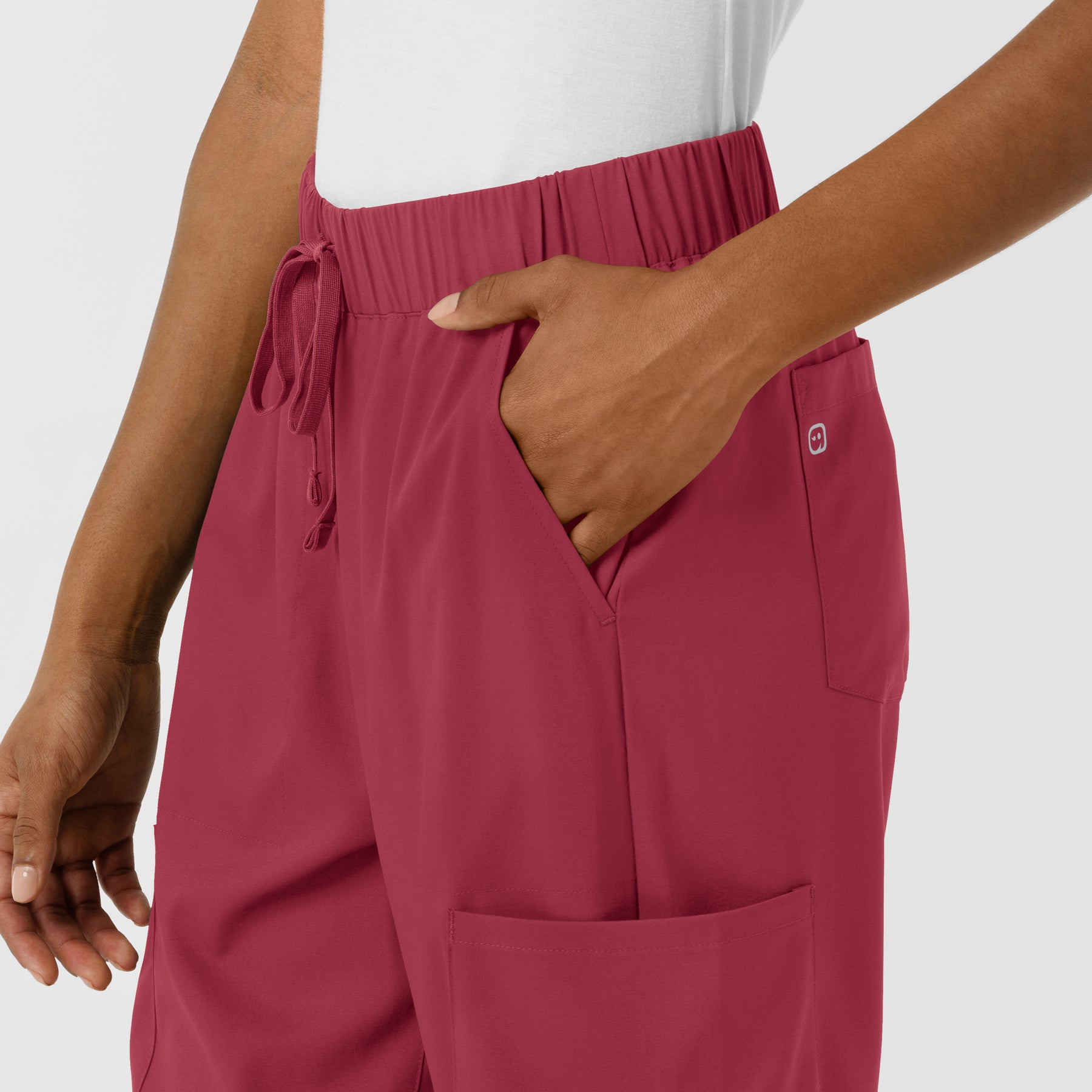 Boundless Women's Classic Wide Leg Cargo Scrub Pant Ruby side detail 2