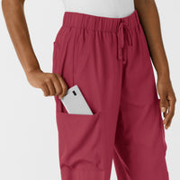 Boundless Women's Classic Wide Leg Cargo Scrub Pant Ruby hemline detail