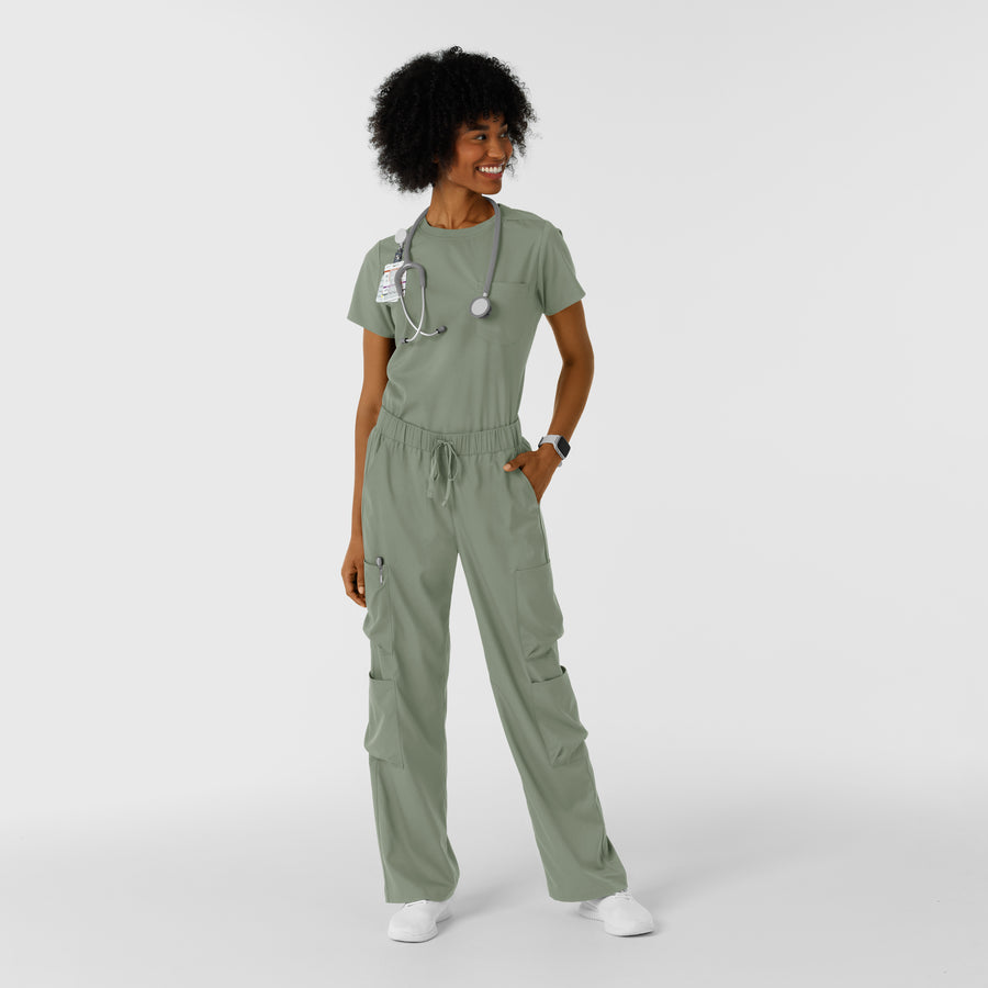 Boundless Women's Classic Wide Leg Cargo Scrub Pant Sage full scrub set