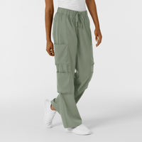Boundless Women's Classic Wide Leg Cargo Scrub Pant Sage side view