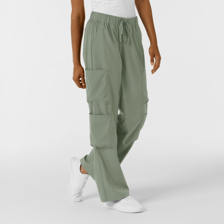 Boundless Women's Classic Wide Leg Cargo Scrub Pant Sage side view