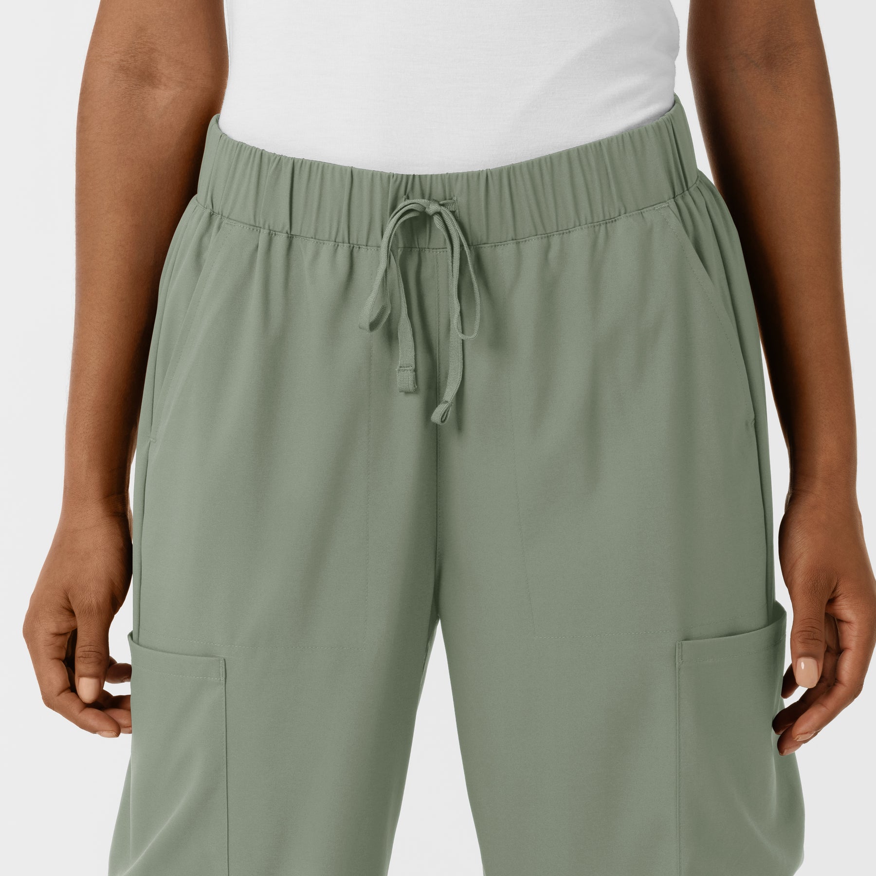 Boundless Women's Classic Wide Leg Cargo Scrub Pant Sage front detail