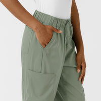 Boundless Women's Classic Wide Leg Cargo Scrub Pant Sage side detail 1