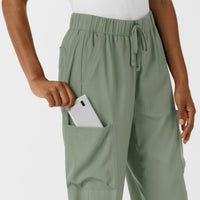 Boundless Women's Classic Wide Leg Cargo Scrub Pant Sage hemline detail