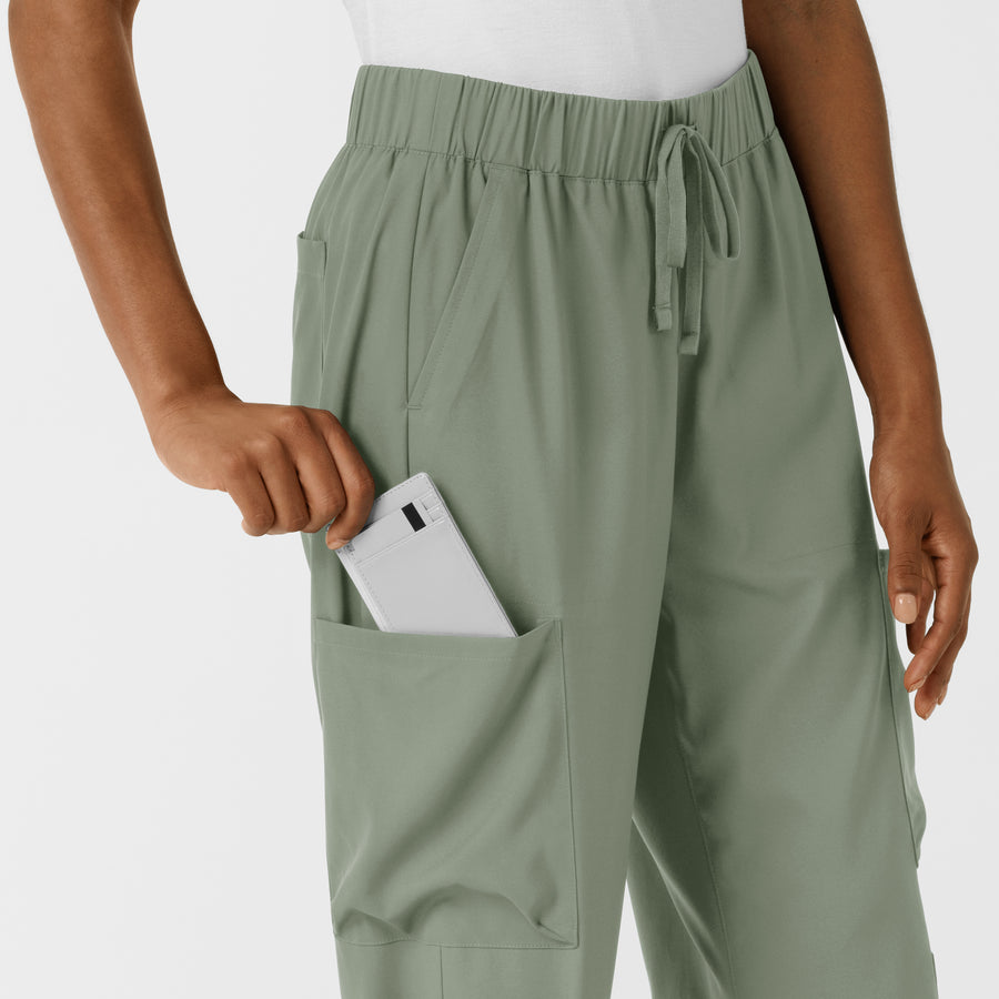 Boundless Women's Classic Wide Leg Cargo Scrub Pant Sage hemline detail