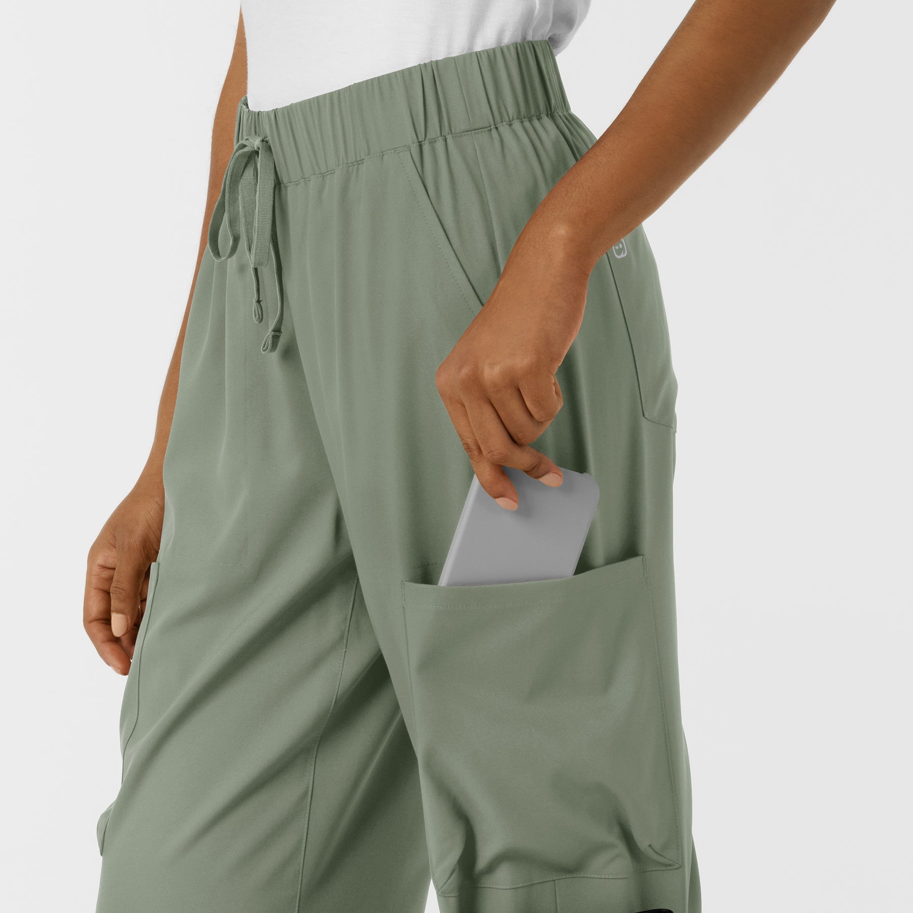 Boundless Women's Classic Wide Leg Cargo Scrub Pant Sage back detail