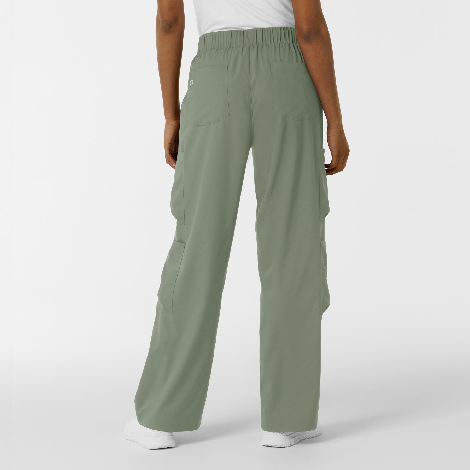 Boundless Women's Classic Wide Leg Cargo Scrub Pant Sage back view