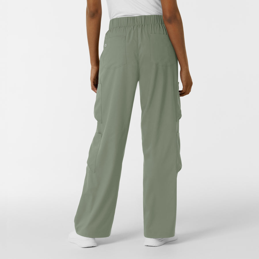 Boundless Women's Classic Wide Leg Cargo Scrub Pant Sage back view