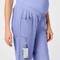 W123 Maternity Jogger Scrub Pant Ceil Blue side detail 2