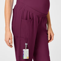 W123 Maternity Jogger Scrub Pant Wine side detail 2