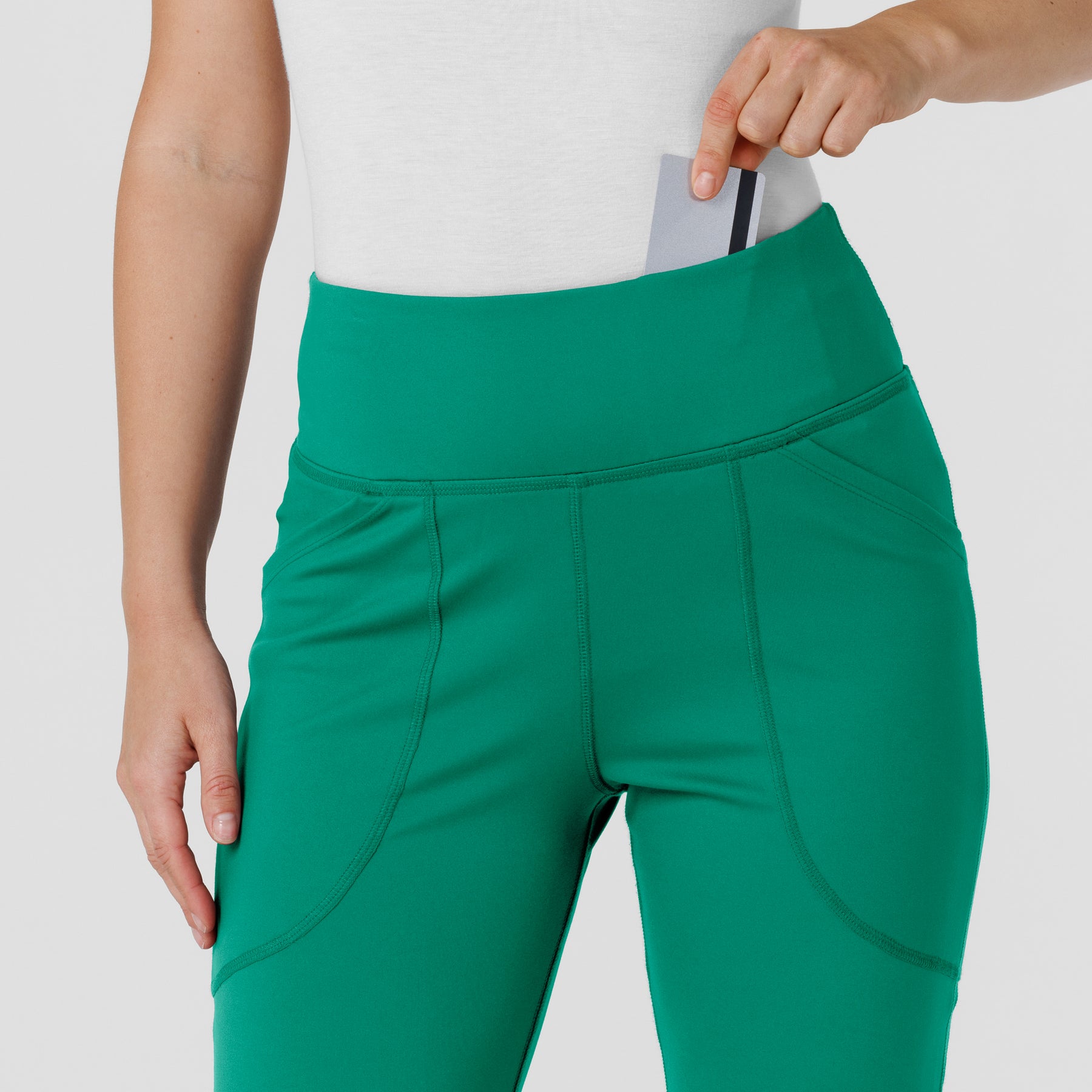 RENEW Knit Women's Flare Yoga Scrub Pant Bahama Breeze front detail