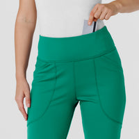 RENEW Knit Women's Flare Yoga Scrub Pant Bahama Breeze front detail