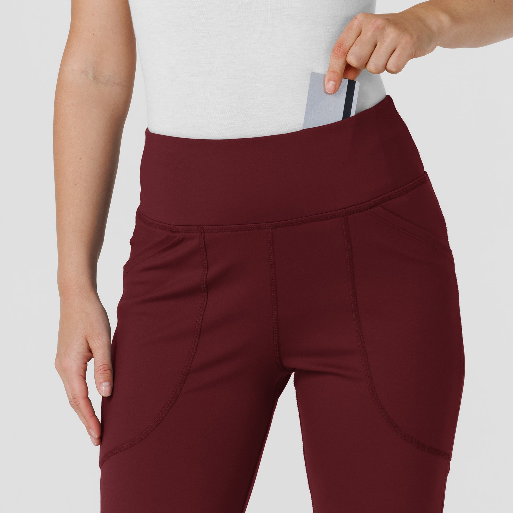 RENEW Knit Women's Flare Yoga Scrub Pant Burgundy front detail