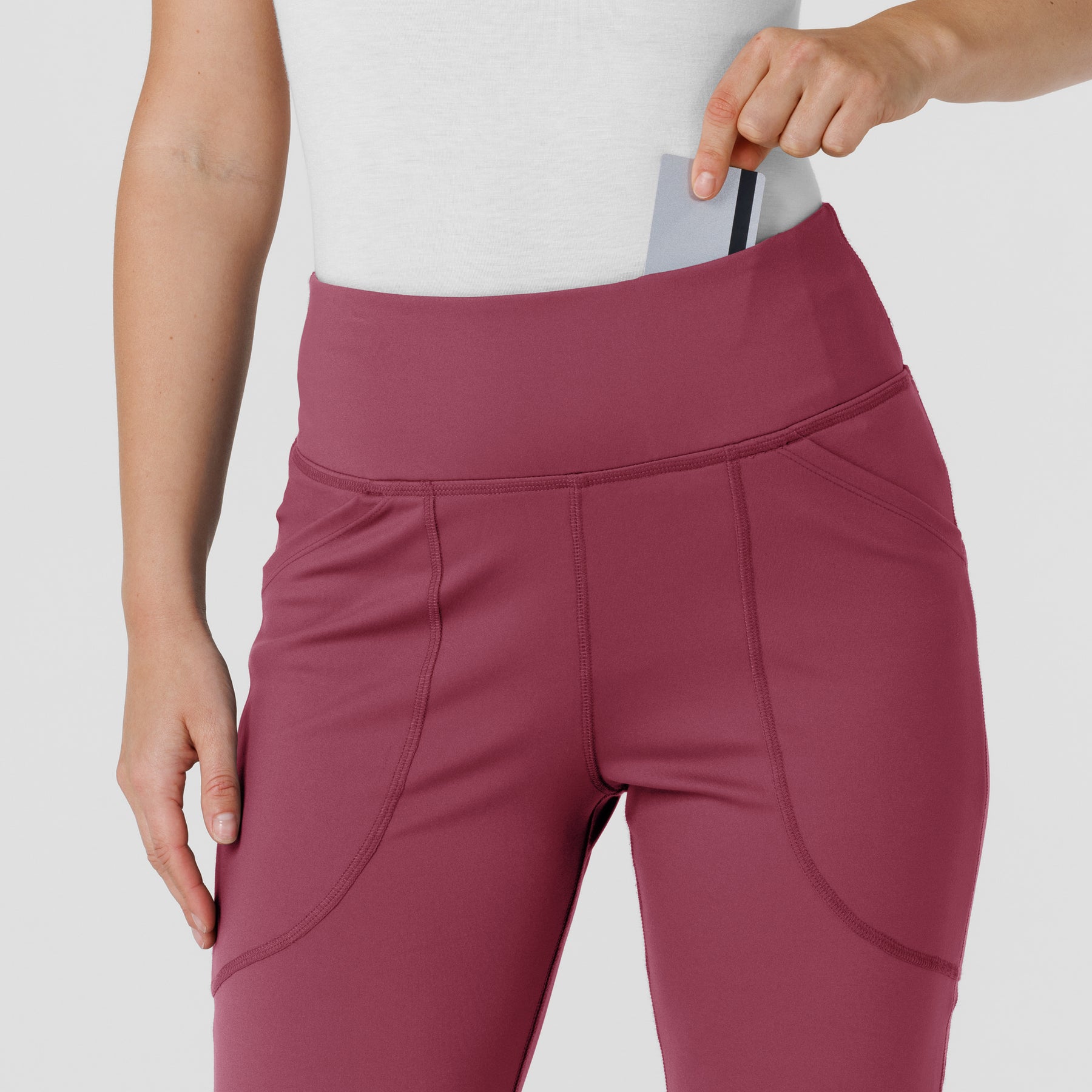 RENEW Knit Women's Flare Yoga Scrub Pant Carnation front detail