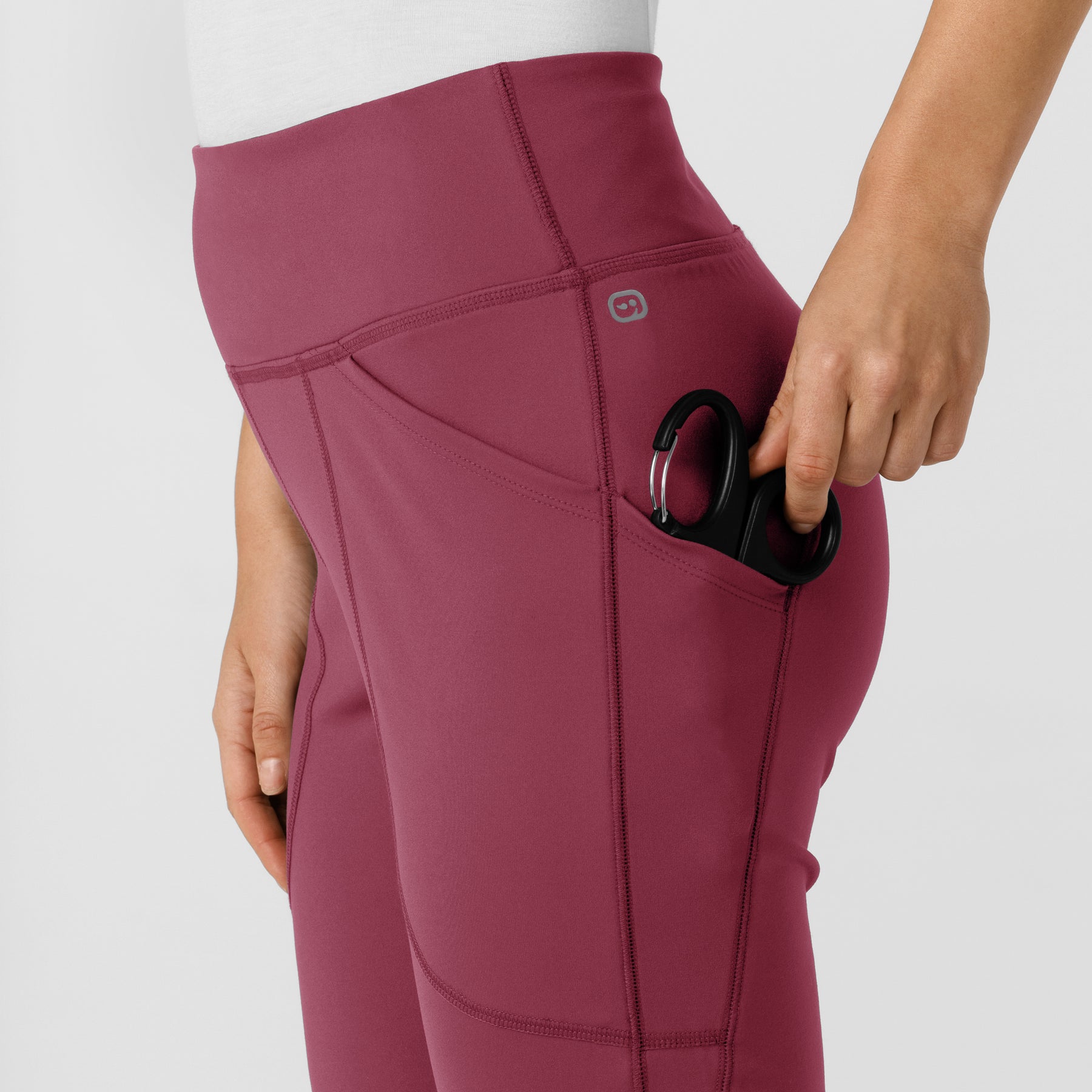 RENEW Knit Women's Flare Yoga Scrub Pant Carnation hemline detail