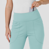 RENEW Knit Women's Flare Yoga Scrub Pant Coastal Blue front detail