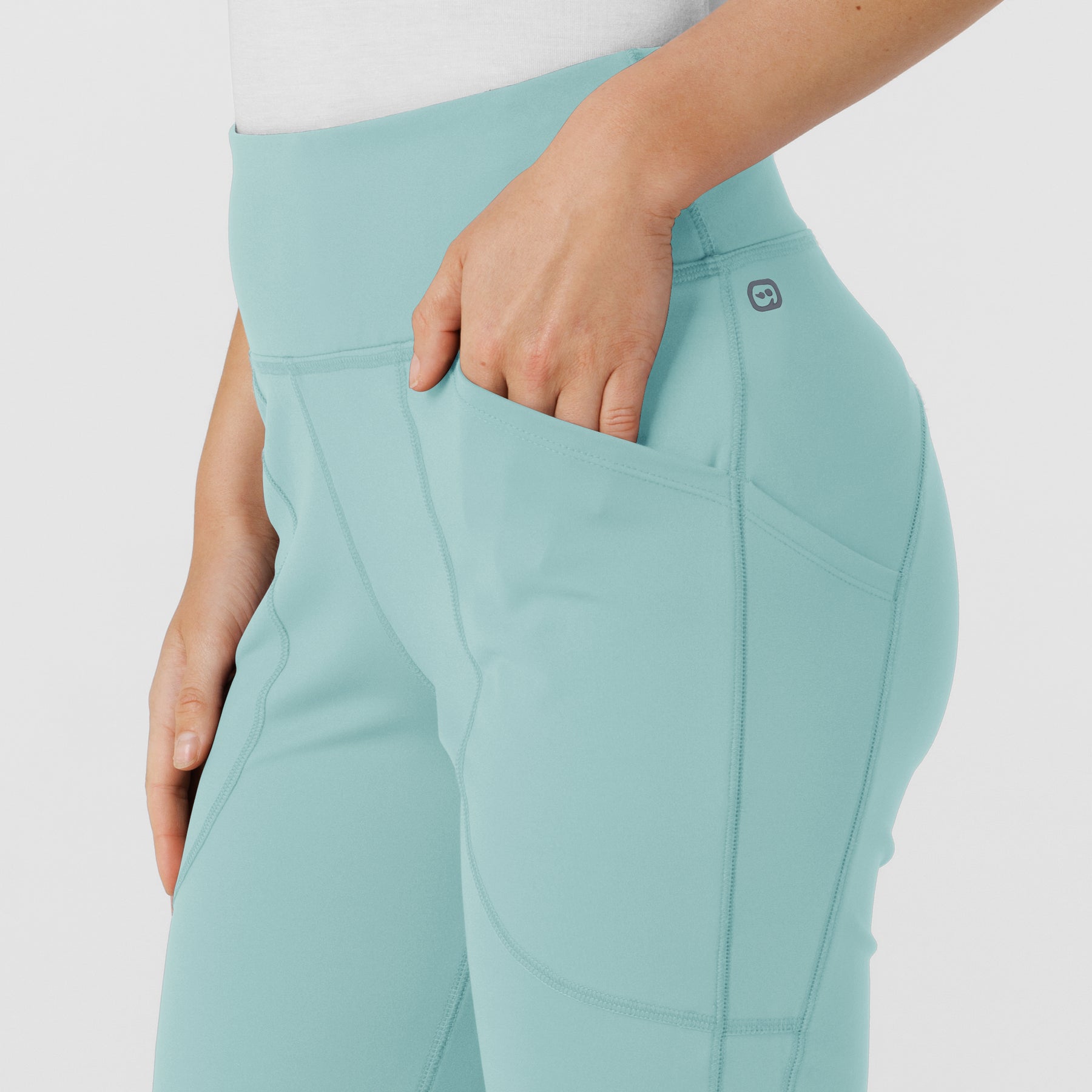 RENEW Knit Women's Flare Yoga Scrub Pant Coastal Blue side detail 2