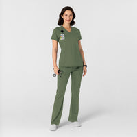 RENEW Knit Women's Flare Yoga Scrub Pant Olive full scrub set