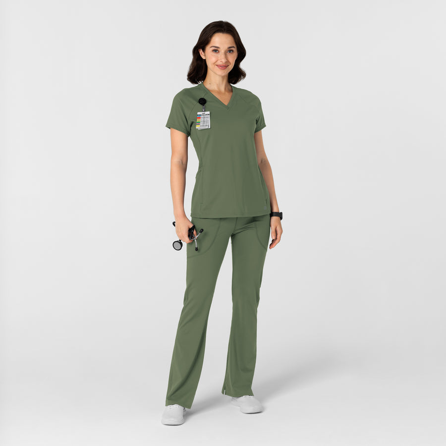 RENEW Knit Women's Flare Yoga Scrub Pant Olive full scrub set