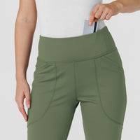 RENEW Knit Women's Flare Yoga Scrub Pant Olive front detail