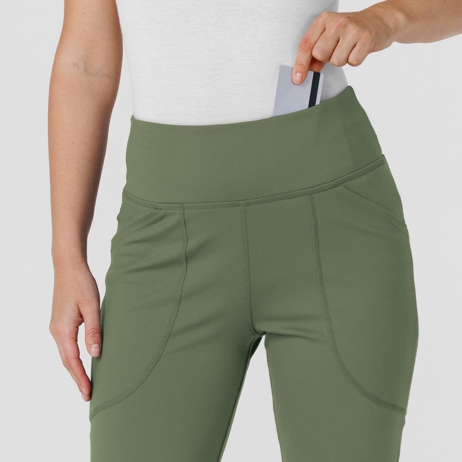 RENEW Knit Women's Flare Yoga Scrub Pant Olive front detail