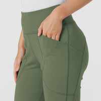 RENEW Knit Women's Flare Yoga Scrub Pant Olive side detail 2