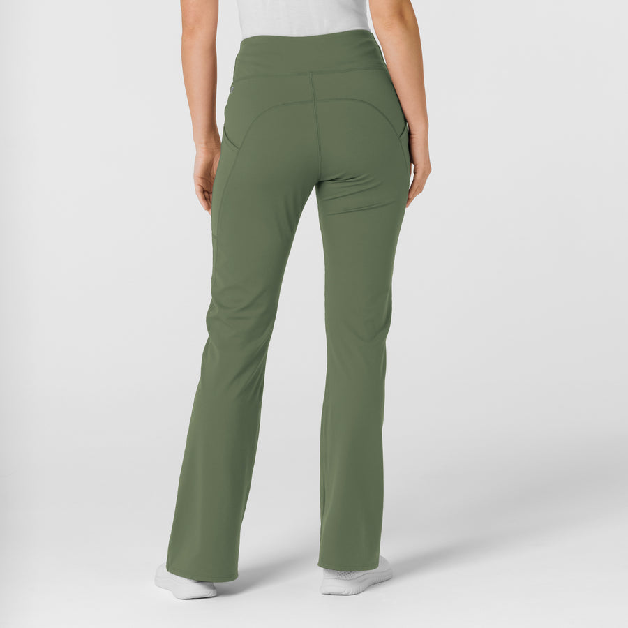 RENEW Knit Women's Flare Yoga Scrub Pant Olive back view