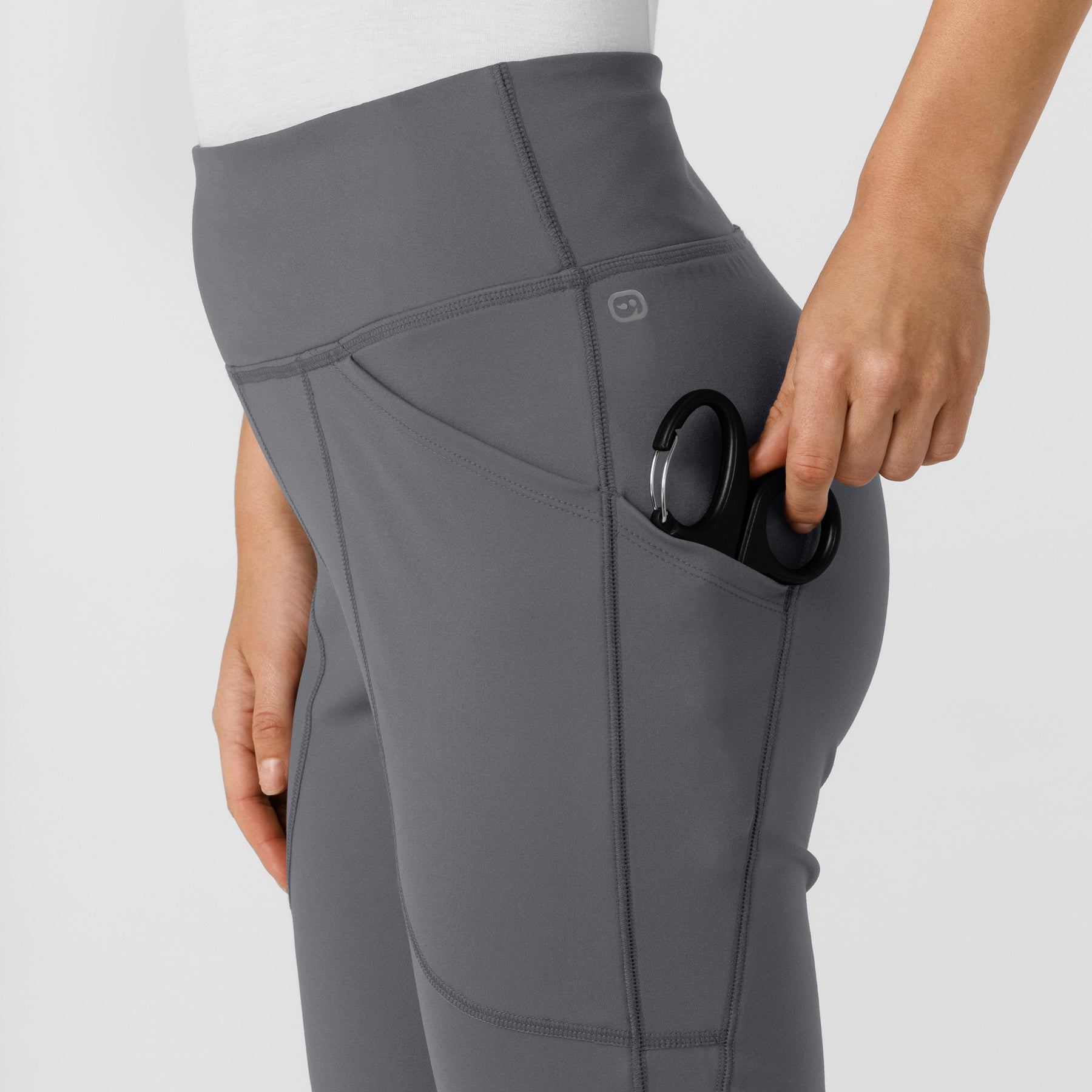 RENEW Knit Women's Yoga Scrub Pant Pewter hemline detail
