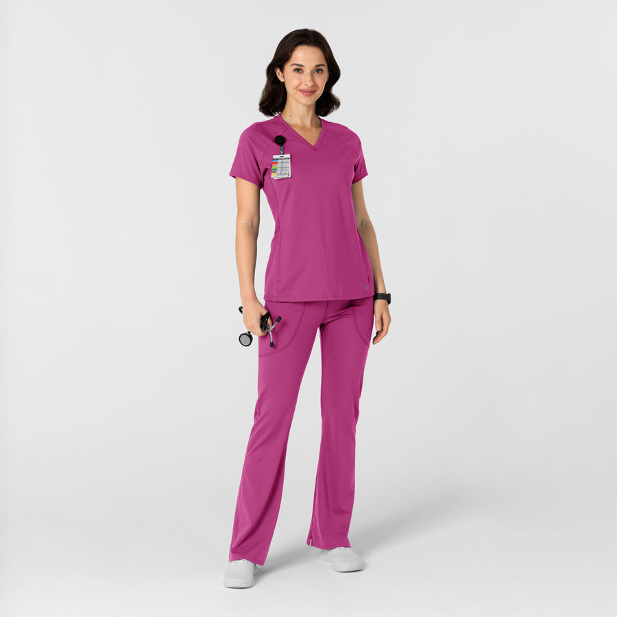 RENEW Knit Women's Flare Yoga Scrub Pant Raspberry full scrub set