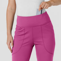 RENEW Knit Women's Flare Yoga Scrub Pant Raspberry front detail