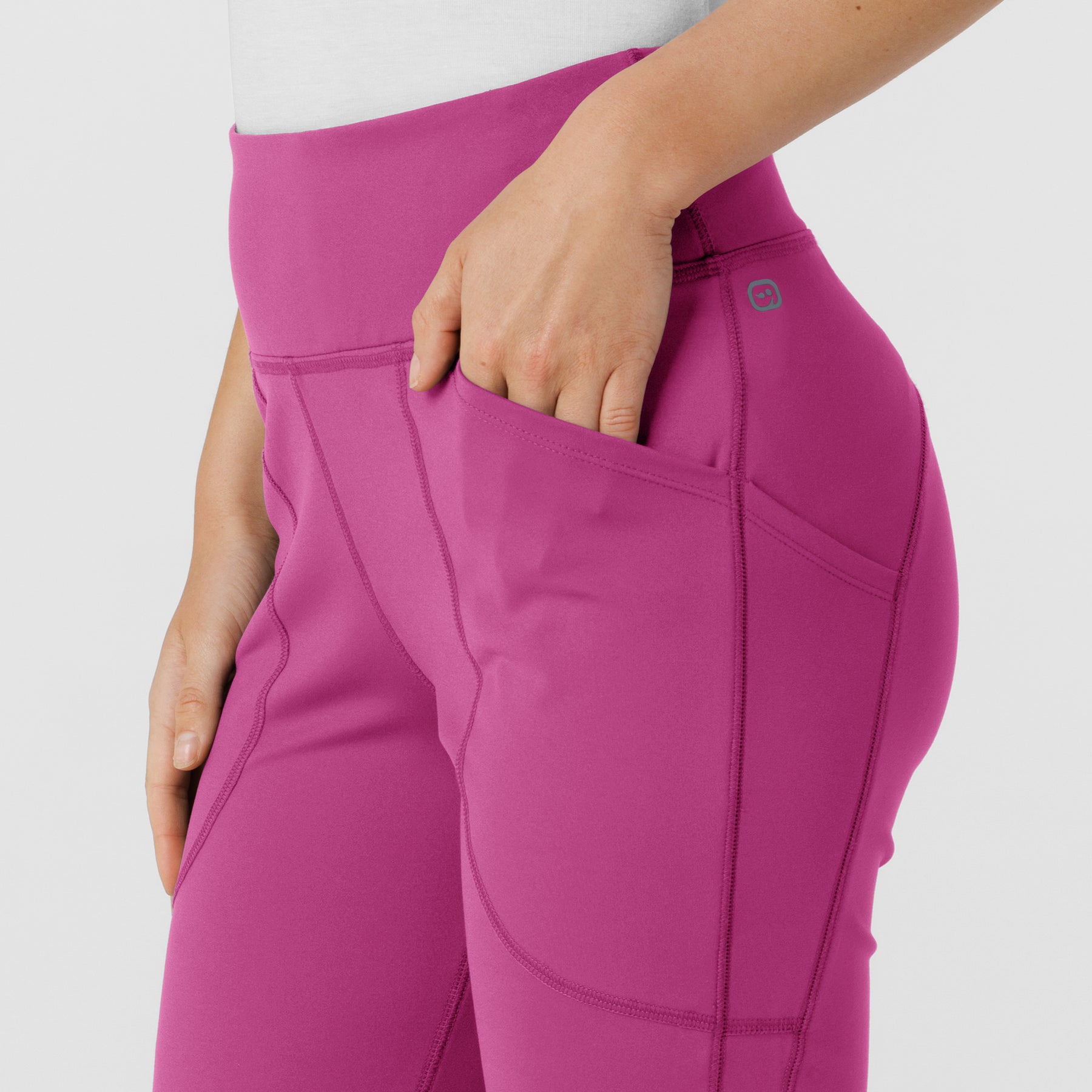 RENEW Knit Women's Flare Yoga Scrub Pant Raspberry side detail 2