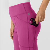 RENEW Knit Women's Flare Yoga Scrub Pant Raspberry hemline detail